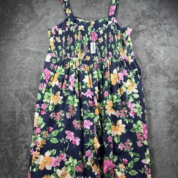Old Navy Linen Floral Cami Jumpsuit NWT Boho Coastal Navy Floral Size 2X F109 - Picture 5 of 14
